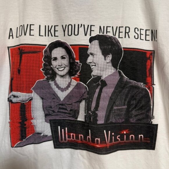 Marvel WandaVision “A Love Like You’ve Never Seen!” White Graphic Tee - Size S - Picture 5 of 6